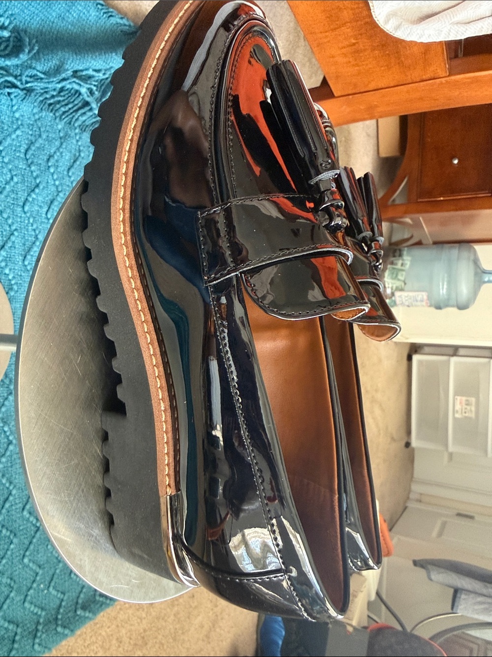 NWOT Franco Sarto Black Patent Tassel Loafers - Picture 8 of 16